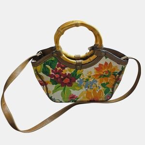 Relic‎ Floral Canvas Handbag Purse Bamboo Double Handles Crossbody Strap Summer